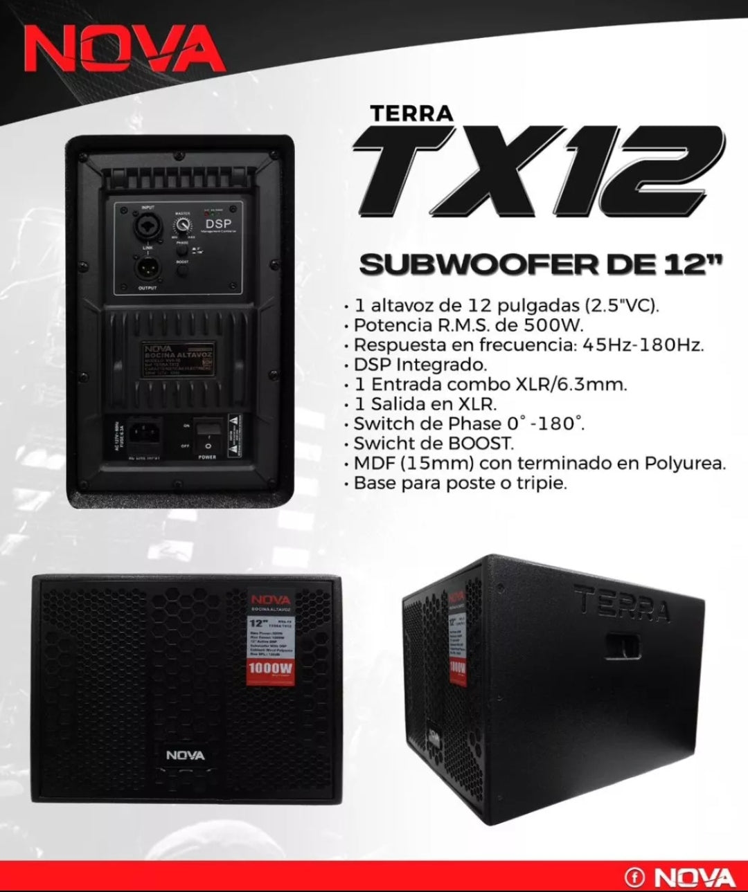 NOVA TERRA TX12 Subwoofer Amplificado 500w RMS