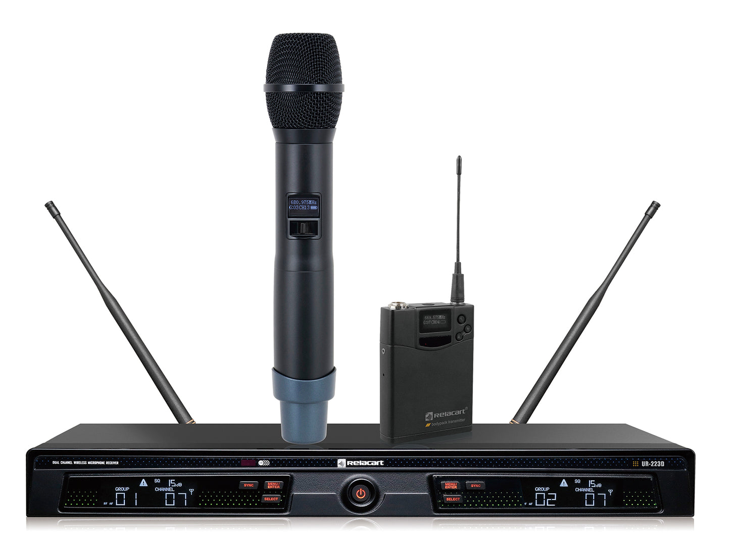 Relacart UR-223D sistema inalámbrico doble True diversity microfono