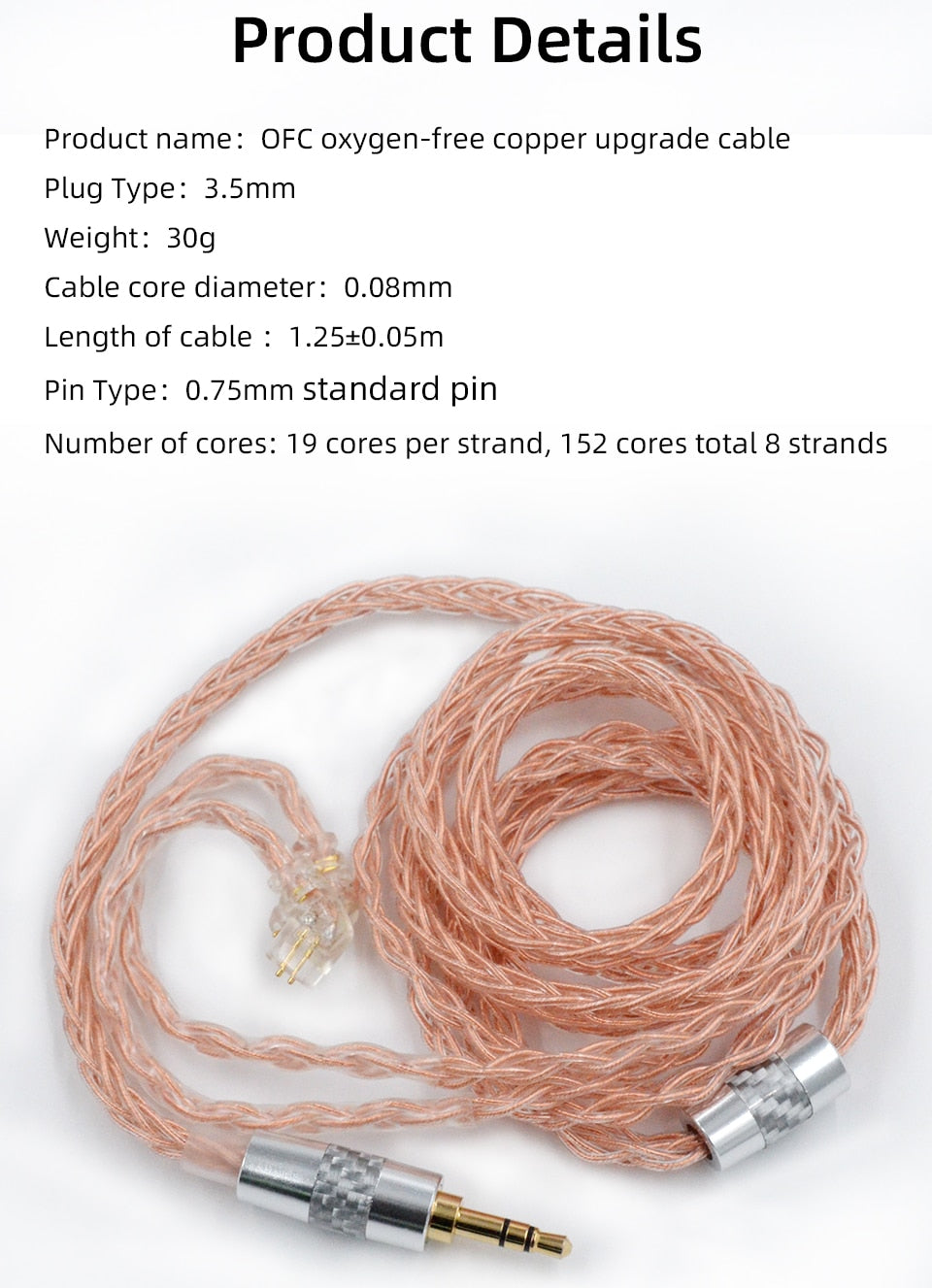 KZ Cable de audio para auriculares in ears libre de oxigeno 152 cores 8 nucleos