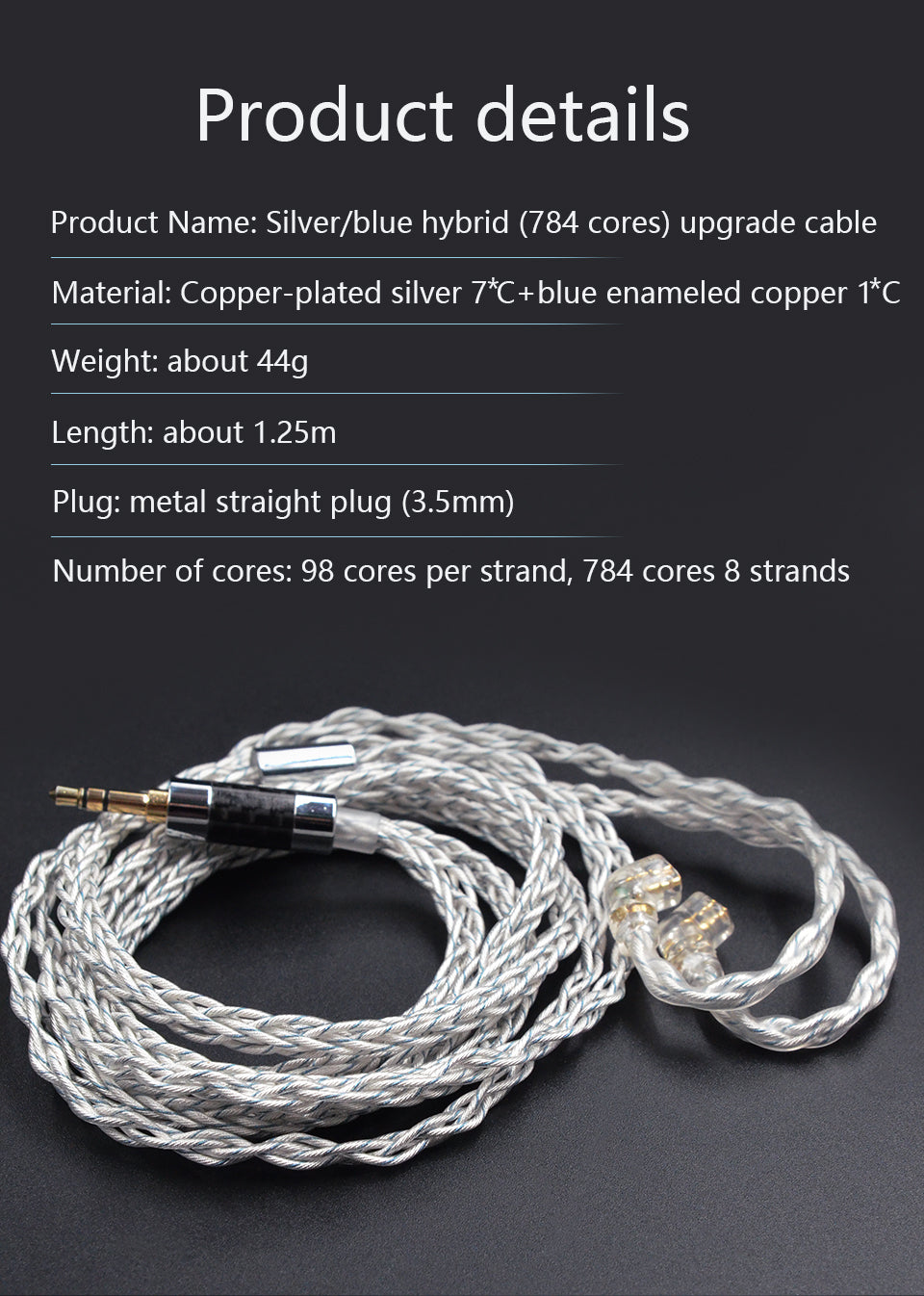 KZ cable plata de Audio 8 Nucleos 784 cores para Auriculares.